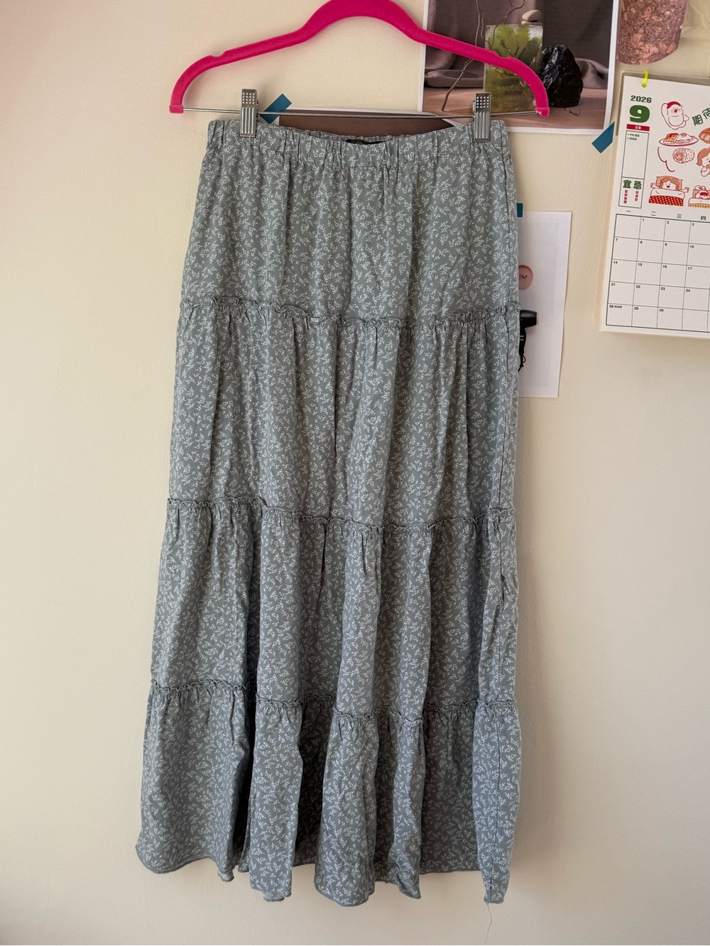 Brandy Melville Light Sage Green Tiered Maxi Skirt
